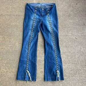 Vintage Y2K Mudd Low Rise No Waistband Lace Up Front Flare Jeans Size 13